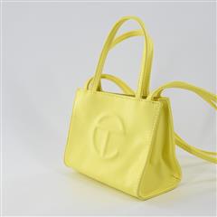 TELFAR Small Yellow Shopping Bag Double Strap Embossed Logo Bag